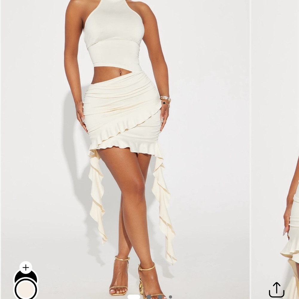 Fashion Nova Cream Asymmetrical Skirt